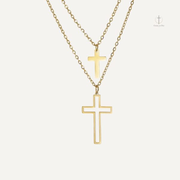 Collier Double Croix élégant en métal
