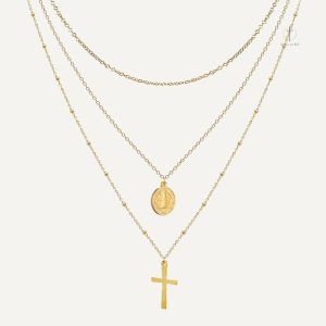 Collier Multirang Croix et Vierge Miraculeuse