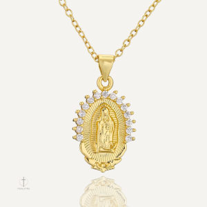 Collier Vierge Marie Doré en métal brillant