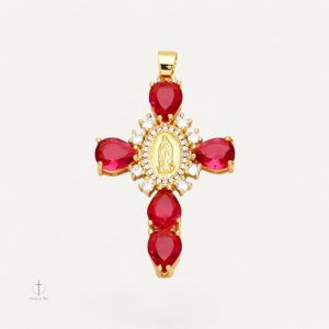 Pendentif en Croix avec gemme colorée unique