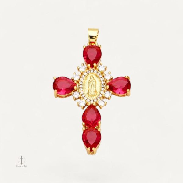 Pendentif en Croix avec gemme colorée unique