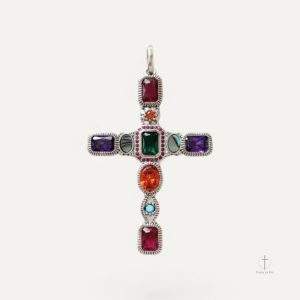 Pendentif Croix avec Pierres Colorées