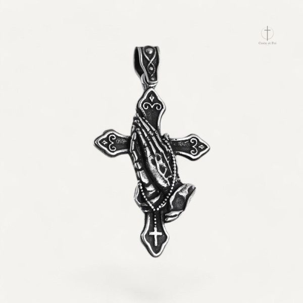 Pendentif Main Prière en croix, symbole de spiritualité