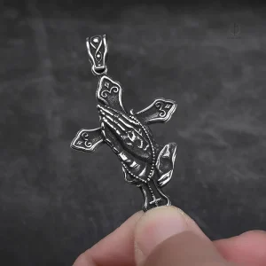 Bijou en forme de main de prière, élégant pendentif en croix