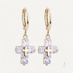 Petite boucle d'oreille croix pendante en métal